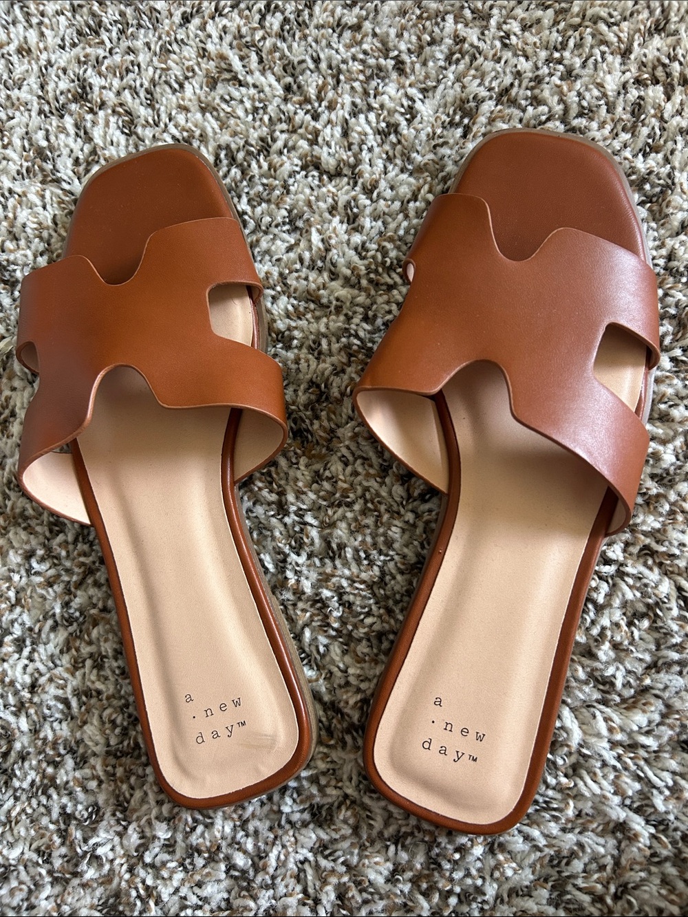 a new day Cognac Sculpted Cutout Slide Mules